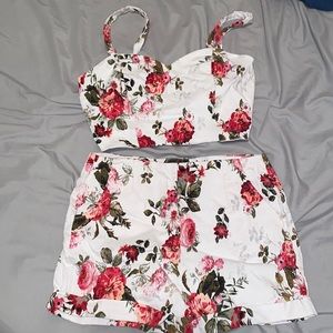 White floral two piece set
